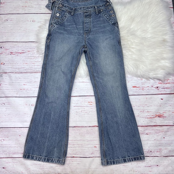 VINTAGE |•SILVER JEANS•| Blue Denim Flare Leg Bib Overall Jeans - Picture 5 of 14